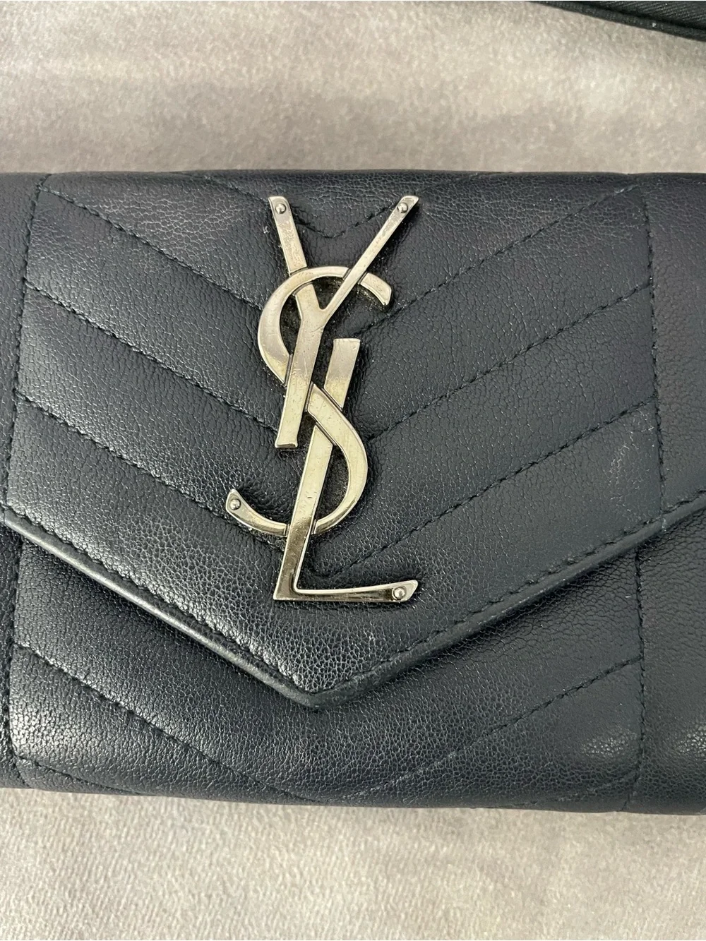 Saint Laurent Dark Blue Chevron Quilted Leather Long Wallet with YSL Logo - Picture 4 of 13